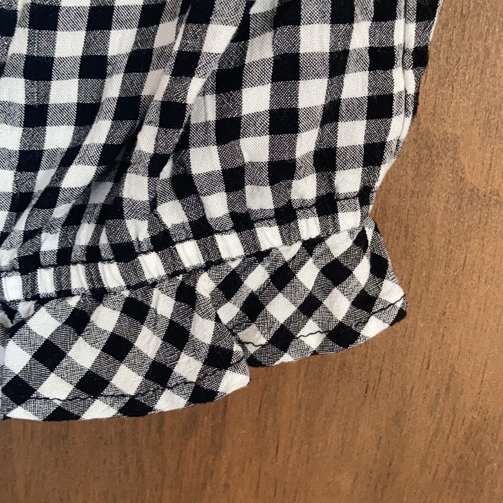 SO boho casual top black white check short sleeve cinch front casual L jr - Picture 7 of 15